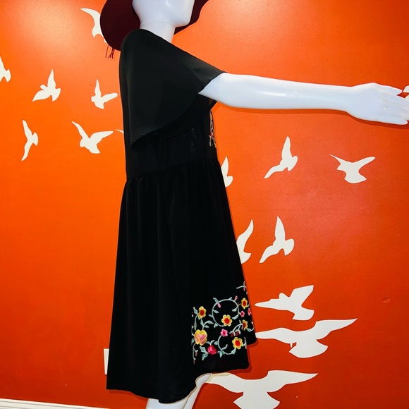 Little Black Dress with Flutter Sleeves & Embroidery - Picture 5 of 7